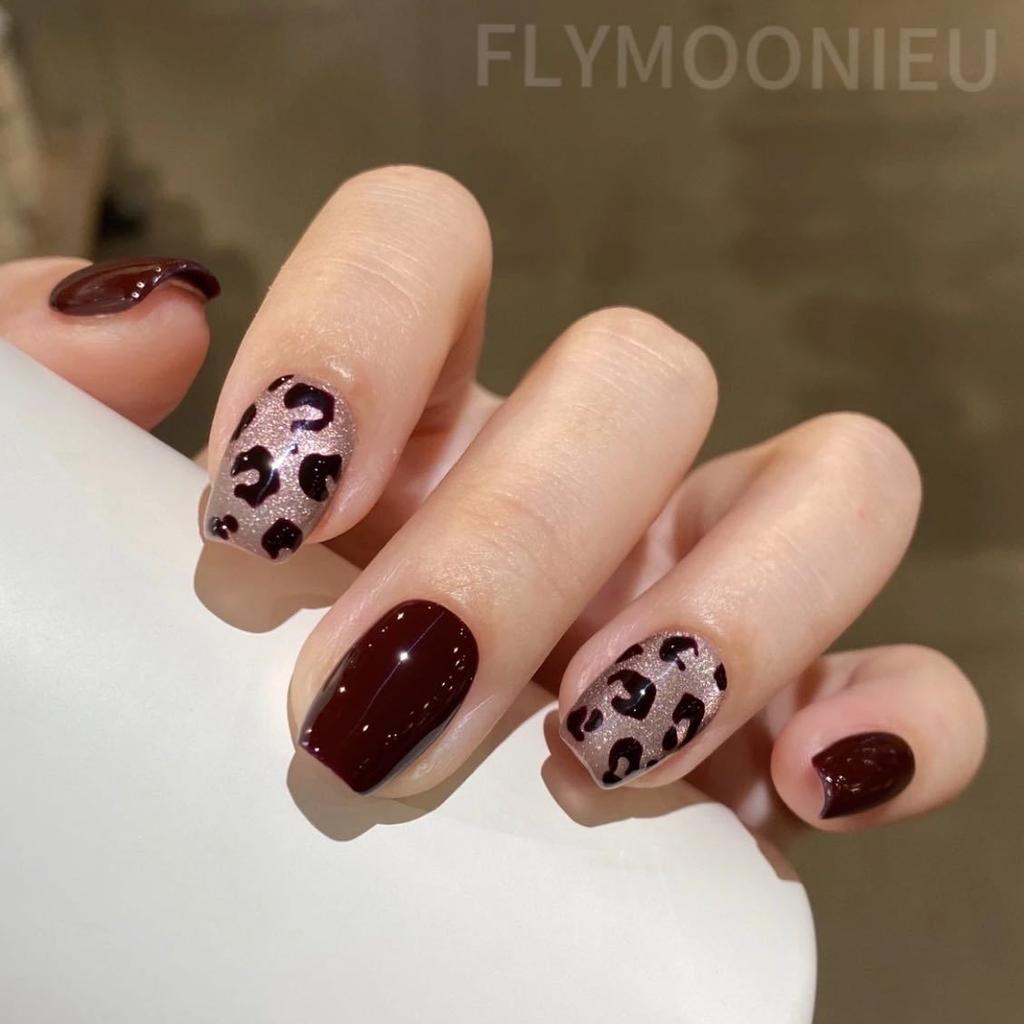 Pure Hand-made Phototherapy Manicure, Maillard Leopard Print Wear Nail Finished Product Reused Nail Patch To Show Whiteness