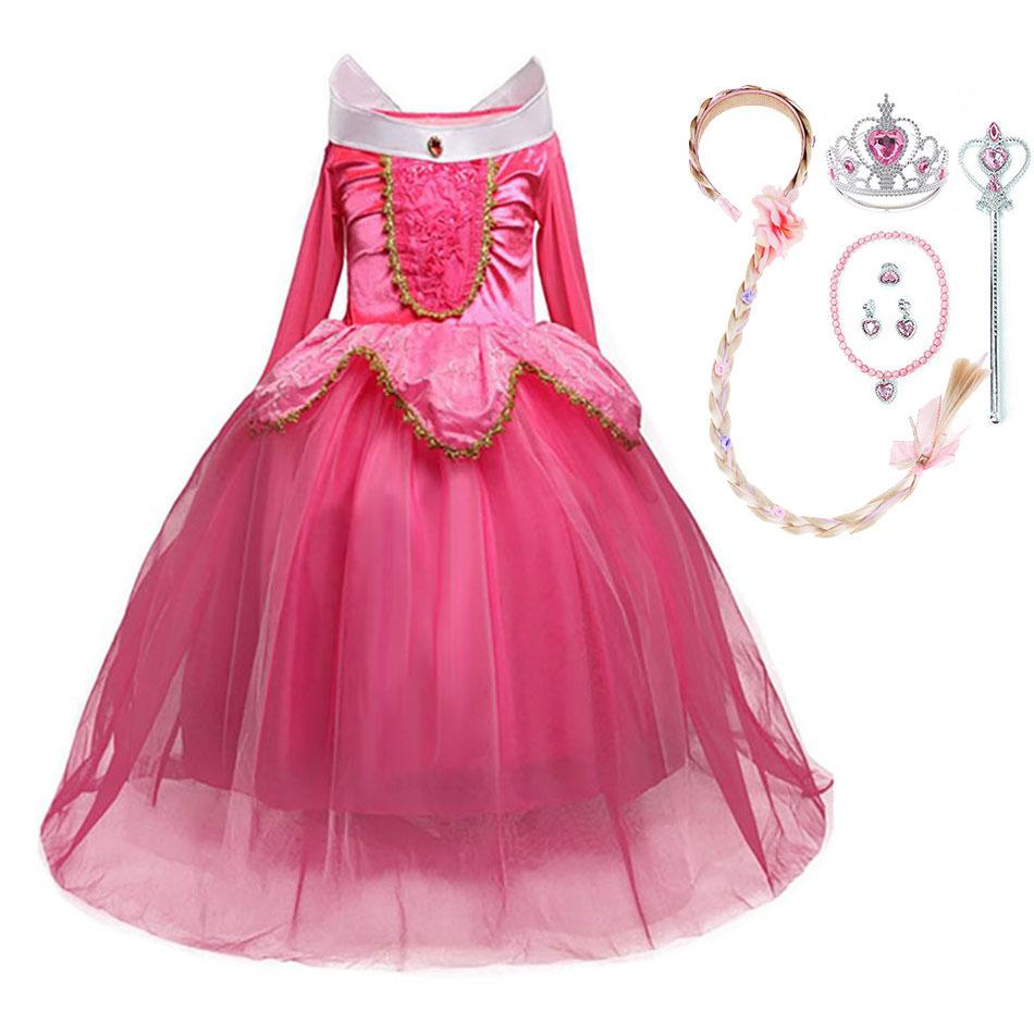 Girl Aurora Dress Sleeping Beauty Costume Kids Princess Dress Children Halloween Birthday Party Outfit Clothes