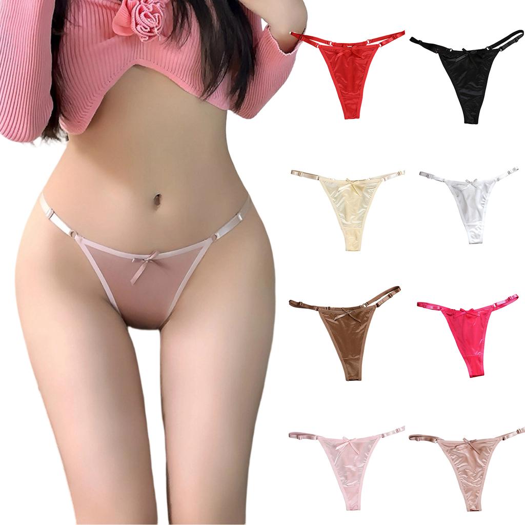 Low Waist Adjustable Strap Thong Panties with Bow Detail Lightweight Breathable Fabric Women's Underwear Intimate Apparel