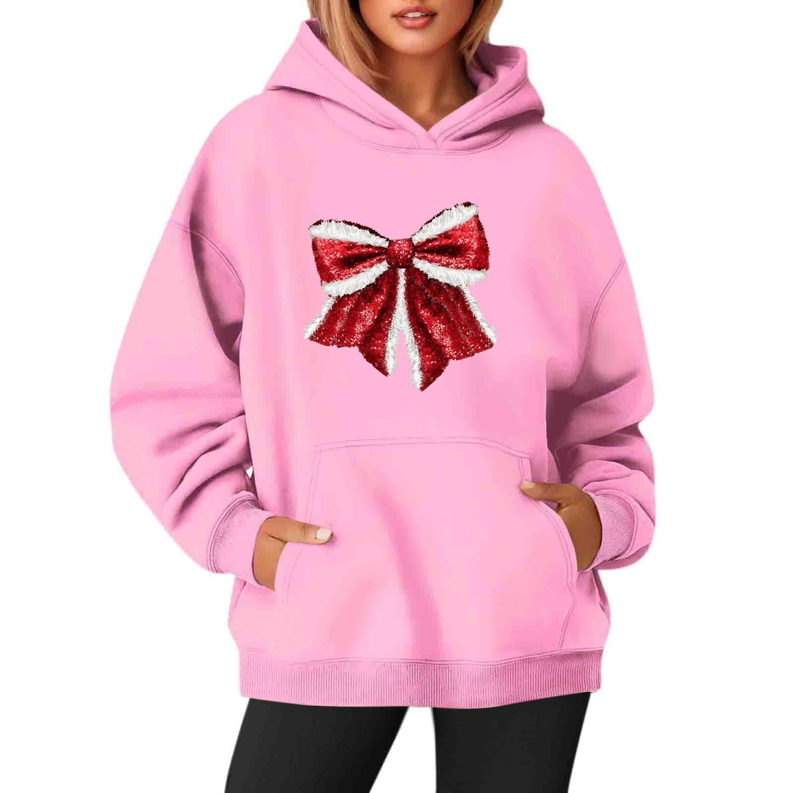 Женские толстовки с круглым вырезом, длинным рукавом, рождественским принтом, однотонная толстовка с капюшоном XXXL розовый