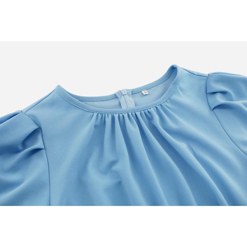 Damen Karriere Kleider Sommer Rundhals Bubble Sleeve Slim Temperament Dresse