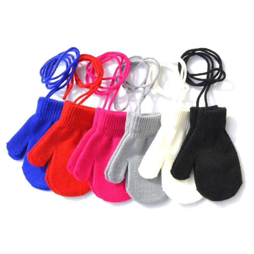 Winter Baby Gloves Warm Mittens Children Full Finger Gloves for 1-3Y Kids Hanging Neck Winter Gloves Newborn Baby Accessories