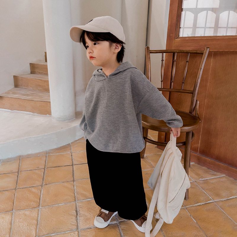 Children s Clothing Boys  Solid Hoodie Pullover Autumn Children s Korean Series Hood Top Children s Spring and Autumn Long sleeve Top Light Gray 140 cm