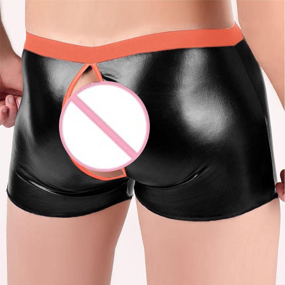 Mens Seductive Lingerie Artificial Leather Open  Crotch Bodysuit Underpants