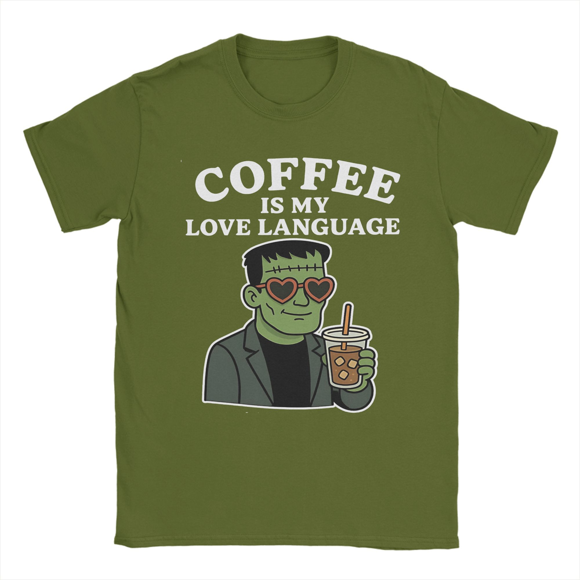 

Priting Frankenstein Monster Love Coffee T-Shirt Men s Cotton Short Sleeve Round Neck Summer Clothing 4XL