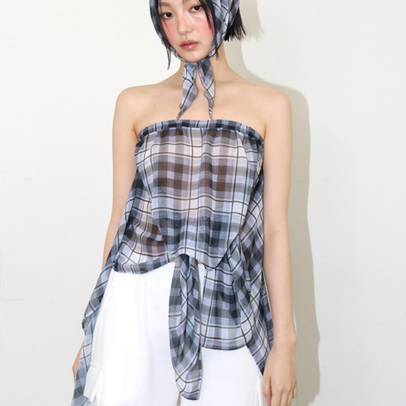 MEENDERI SHEER CHECK SCARF - BLACK