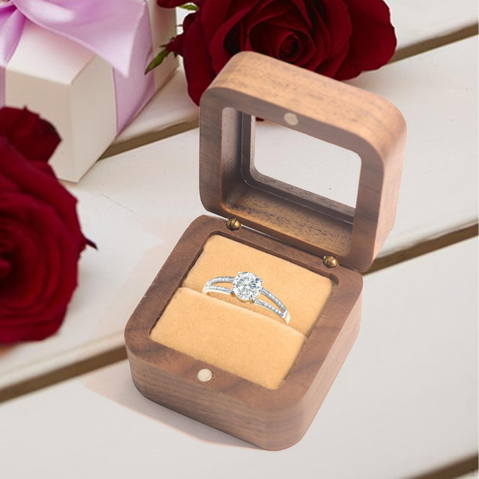 

Деревянная шкатулка для колец, элегантная маленькая бижутерия для предложения руки и сердца, дня рождения