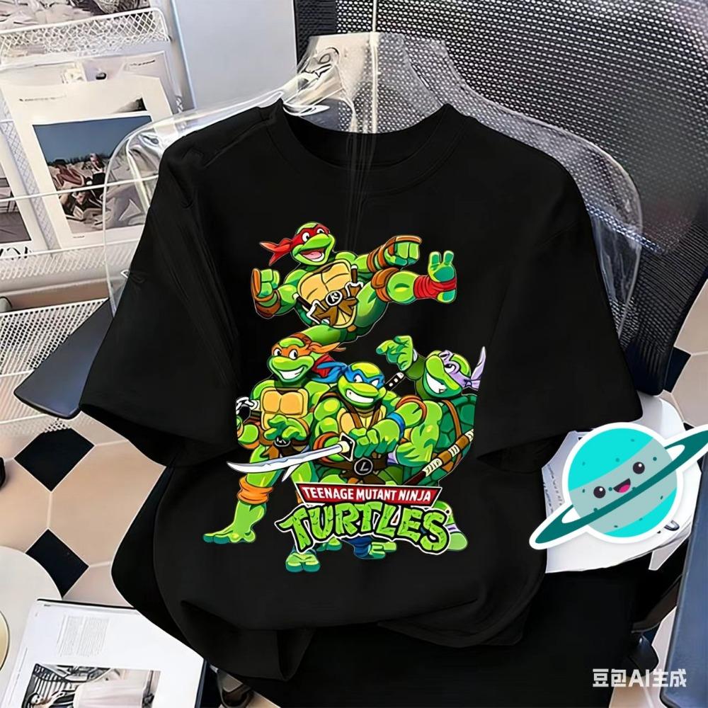 NickelodeonNinja Nick - Children Ninja Turtles Pattern Printed Pure Cotton Soft-Fitting T-Shirt for Kids - Cute Top