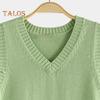 Women Knitting Vest V-Neck Sleeveless Ribbed Trim Solid Color Vest Tops Autumn Winter Loose Fit Knitwear