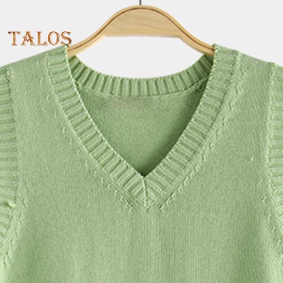 Women Knitting Vest V-Neck Sleeveless Ribbed Trim Solid Color Vest Tops Autumn Winter Loose Fit Knitwear
