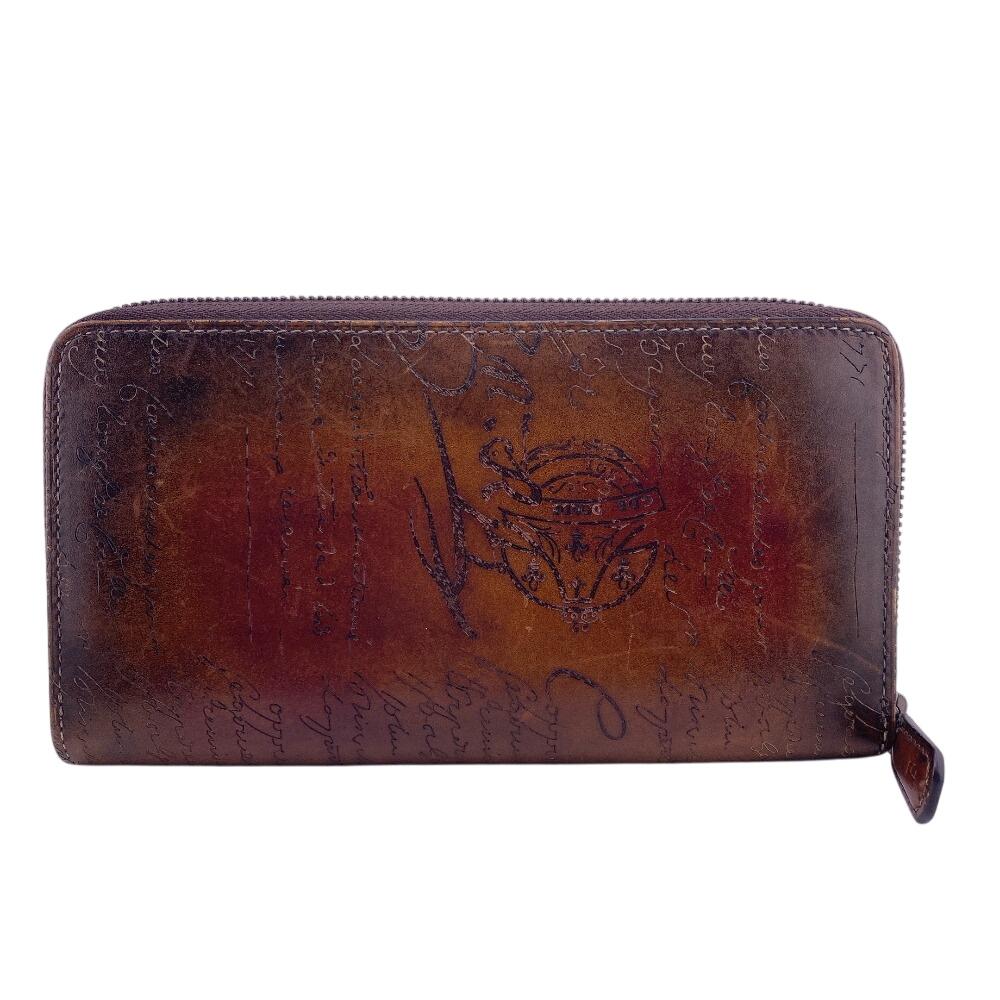 Berluti Zip Around leather Calligraphy Purse Brown leather mens Used