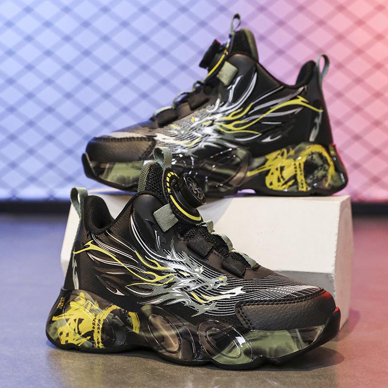 2025 spring new children's sports shoes leather waterproof boys basketball shoes lightweight shock-absorbing primary school running shoes