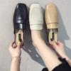 Half Slippers Women's 2025 Summer New Bag Head Leather Splicing Breathable Middle Heel Ladies Slippers Square Head