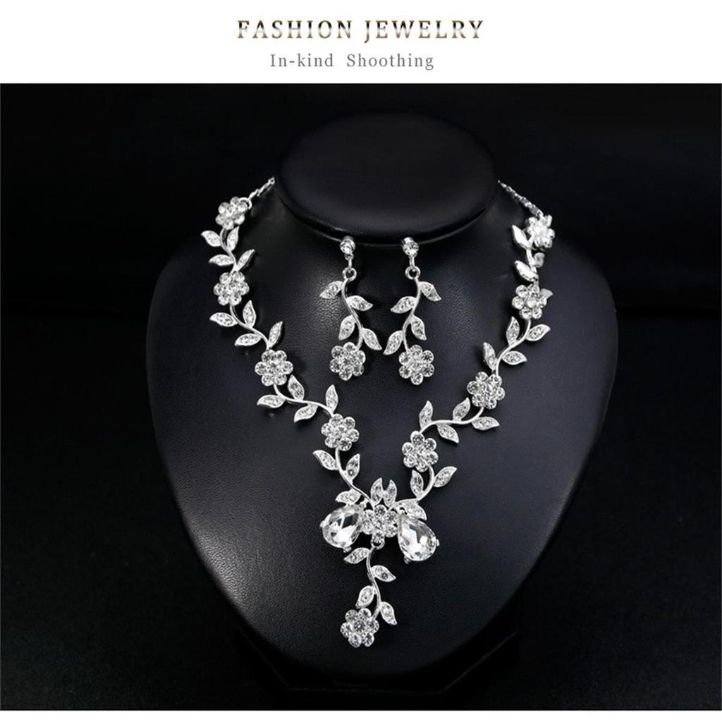 Braut Strass Silber Halskette & Ohrringe Set für Damen Abschlussball