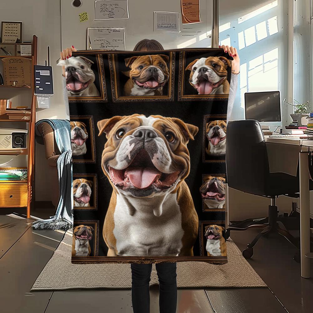 1Pc Bull Dogs Print Flannel Blanket, High quality Comfortable for All Seasons, Home Decor, Warmth and Comfort, Perfect for Christmas Gifts