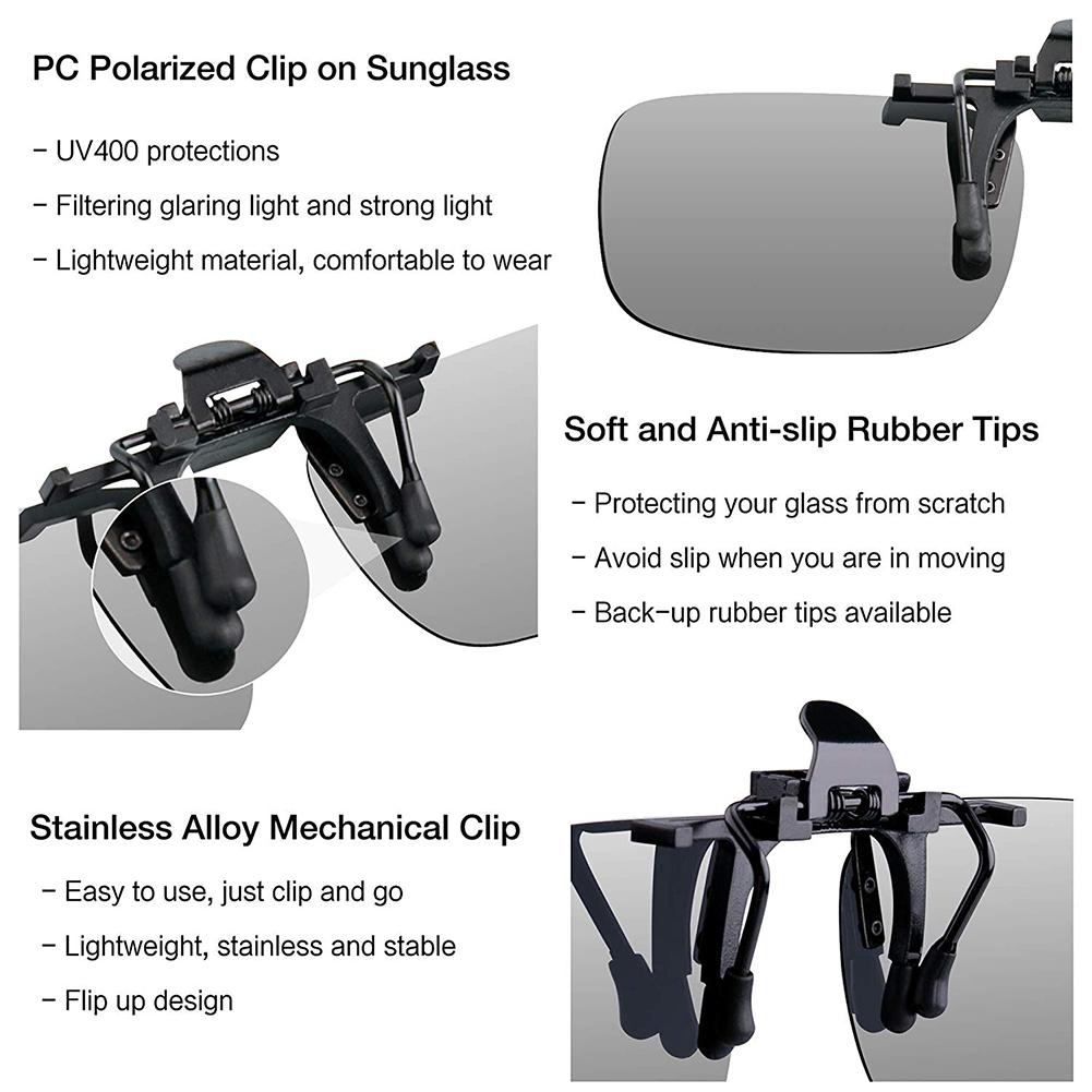 2 Pcs Outdoor Sunglasses Clip On Polarized Sun Glasses Driving Eyeglasses Clip Sunglasses