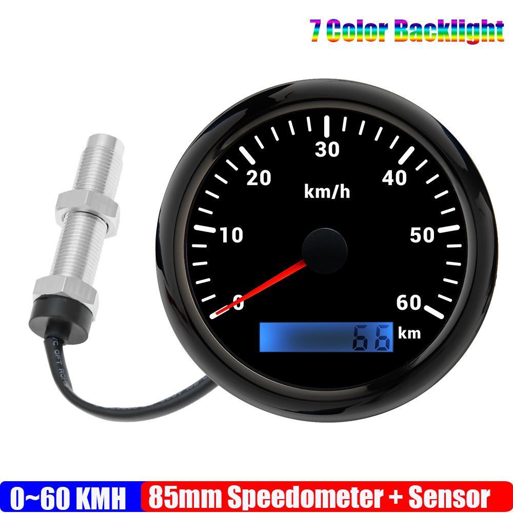 ZMFJH 30-200KMH Speedometer Auto Car 7 Color Backlight Analog Pulse Signal 85mm Speedometer Gauge with Holzer Sensor M16X1.5