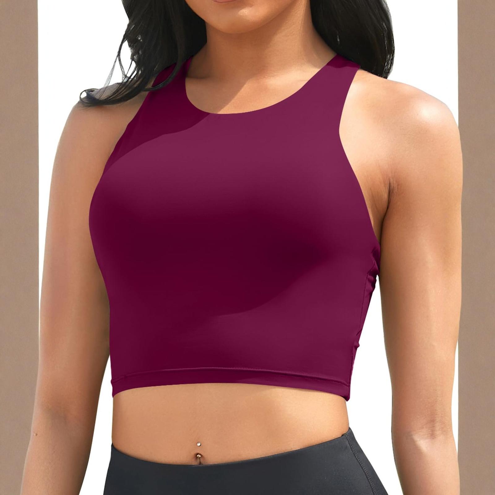 

Women High Neck Sleeveless Crop Top Fitted Athletic Tank Soft Stretchy Fabric Workout Yoga Running Gym Wear L винний