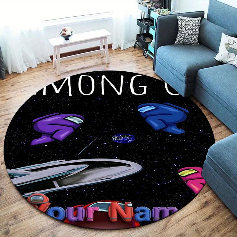 Among Us Custom Name Round Area Rug,Carpet Rug for Living Room Bedroom Sofa Playroom Decor,Non-slip Floor Mat