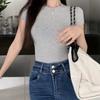Basic Short Sleeve T Shirt Pullover Slim Crop Tops Solid Color Tees Shirts Women  Summer