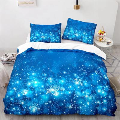 Snowflake Duvet Cover Winter Theme Geometric Pattern Microfiber Blue Floral Quilt Cover for Girl Children Christmas Decorations
