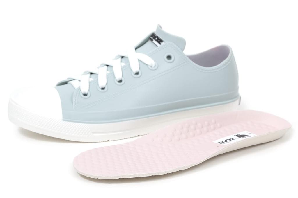 Akiriko MOZ Rain Shoes with Original Colorful Size M Women's One-Piece Low-Cut Lace-Up Insoles, Sax,