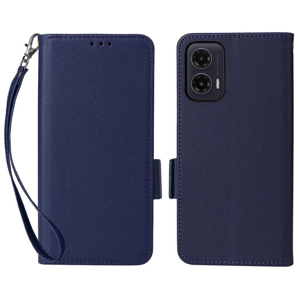 For Motorola Moto G35 5G Case with Wrist Strap Litchi Texture PU Leather Wallet Phone Cover