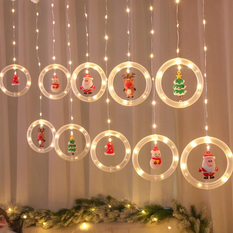 USB Elk Snowman Curtain String Lights Christmas Fairy Garland LED Lights for New Year Wedding Party Home Bedroom Decoration
