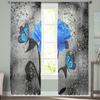 Blue Rose Flower Butterfly Glassy Gauze Curtains For Children's Bedroom Kitchen For Living Room Holiday Decor Voile Curtain