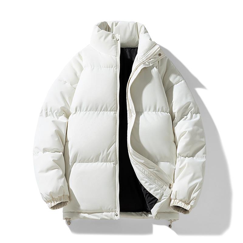 Men's Plus Size Cotton Padded Winter Jacket - Casual Stand Collar, Solid Color, Short Puffer Coat