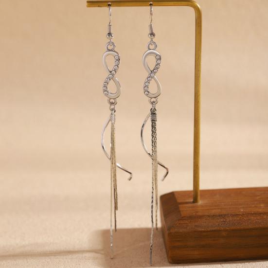 1 Pair Women Earrings Infinity Symbol Tassel Long Earrings Cubic Zirconia Inlaid Metal Polished Drop Earrings Jewelry Gift