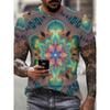 3D Psychedelische Mandala-Blume Bedrucktes T-Shirt für Herren Trendige Kurzarm-Tees Abstrakte Trippy Geometrische Grafik Rundhals Hip Hop Streetwear Oberteile