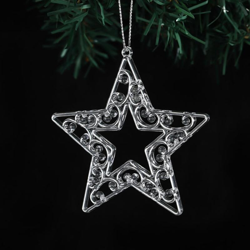 6pcs/10pcs Christmas Transparent Crystal Pendant Snowflake Candy Canes Christmas Tree DIY Decorations Atmosphere Ornaments