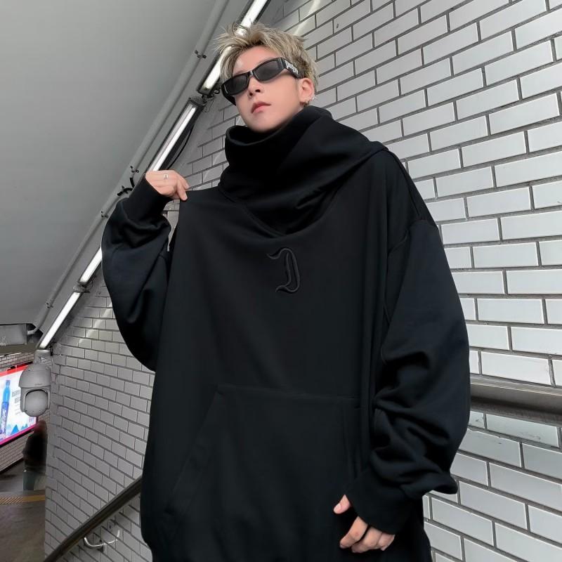 Herren Damen Übergroßes Kapuzen-Sweatshirt mit hohem Kragen Herbst Lässig Streetwear Baumwollmischung Pullover