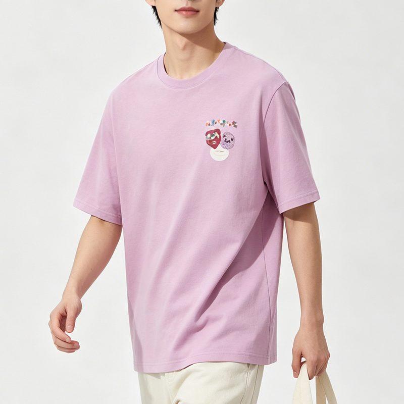 Li Ning T Shirts Men's Dusty Pink Short Sleeved Crew Neck Moderate AHSVE97-4