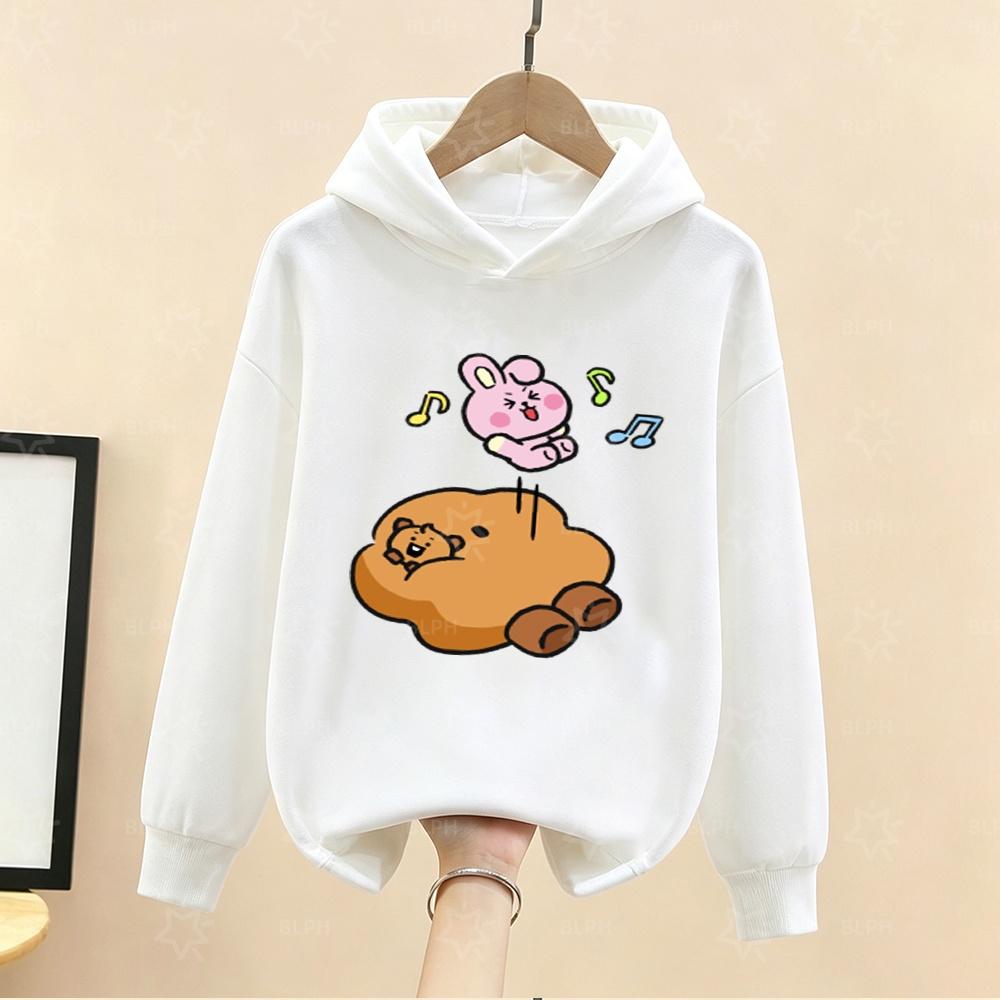 Cute BT21 Character Printed Kids Hoodie with Music Elements, Fashionable and Comfortable Children s Hooded Sweatshirt 100