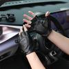 Leather Gloves Men's Short Gloves Driving Cycling Outdoor Street Performance Breathable Locomotive Fitness Half Finger Gloves