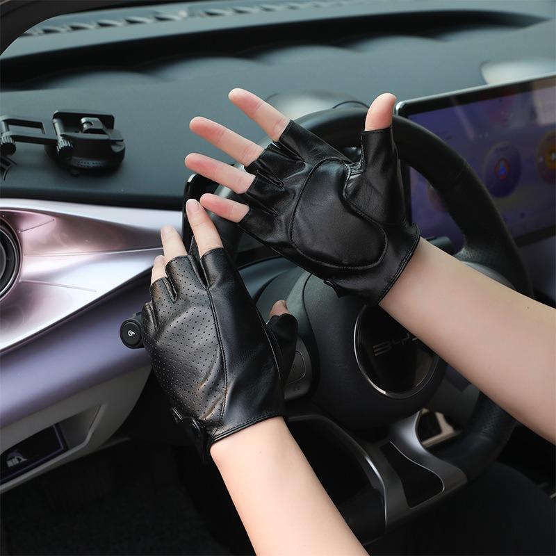 Leather Gloves Men's Short Gloves Driving Cycling Outdoor Street Performance Breathable Locomotive Fitness Half Finger Gloves