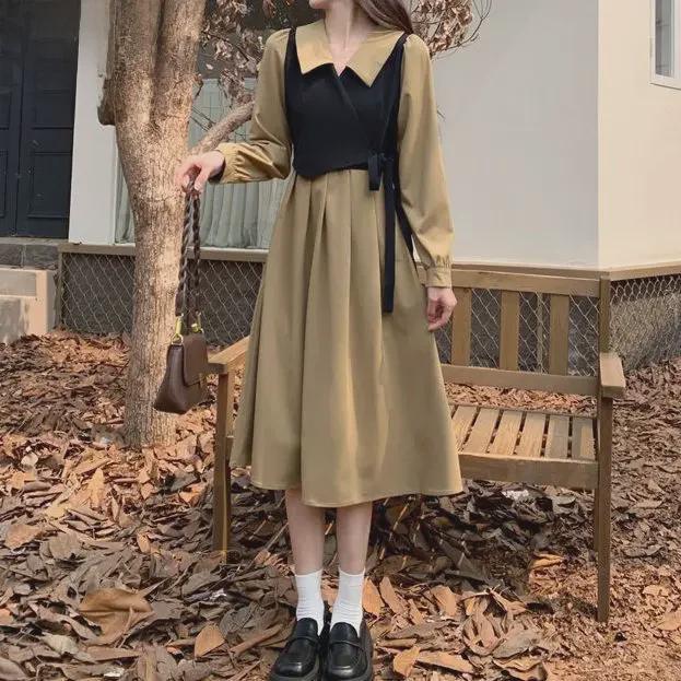 Plus Size Autumn Hepburn-Style Two-Piece Tea Dress
