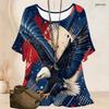 Women Plus Size Batwing Short Sleeve Top Round Neck Bald Eagle Patriotic Splash Print Loose Casual Tunic Blouse