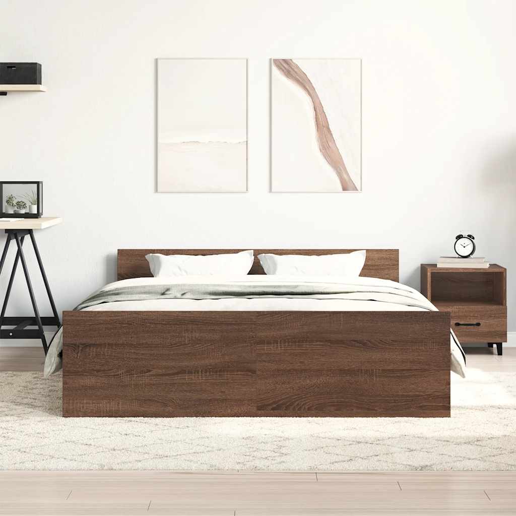 Vidaxl Rama Łóżka Z Wezgłowiem I Zanóżkiem, Brązowy Dąb, 140X190 Cm
