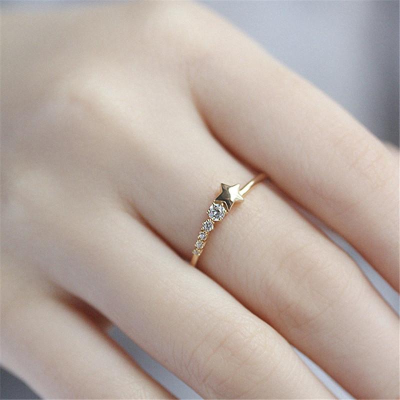 925 Silver French Simple Star Pavé Crystal Ring Women Classic Temperament Party Jewelry Girlfriend Gift