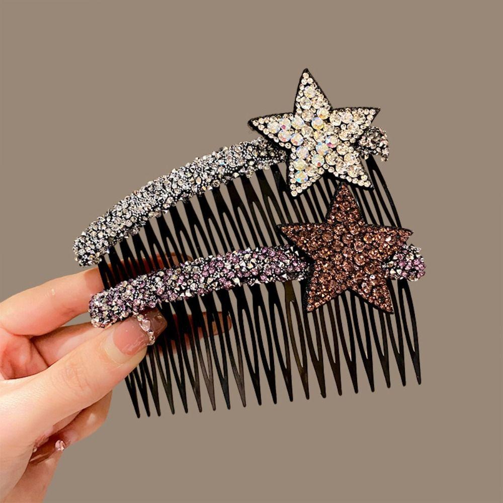 Pentagram Star Invisible Extra Hair Holder Acrylic Broken Hair Comb Rhinestone Star Hair Comb  Lady