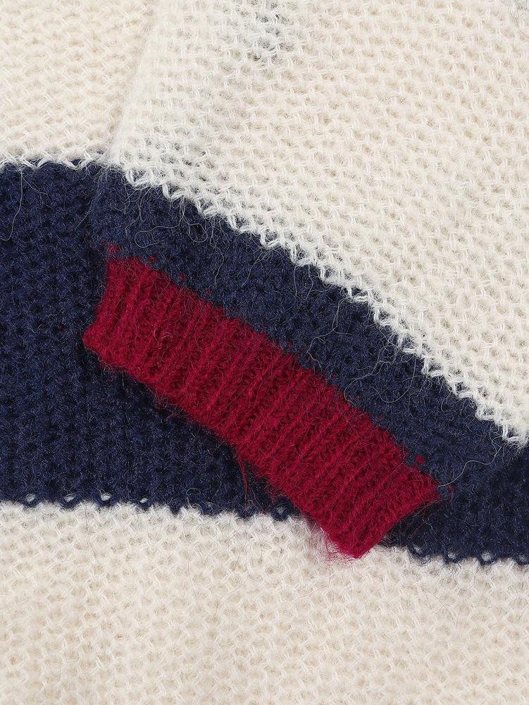 2025 Retro Color Block Striped Knit Top - Casual, Loose, Versatile, Autumn/Winter