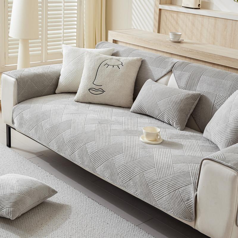 Plush Sofa Cushion Winter Thickened Plush Simple Modern Four-Season Seat Cushion Combination Non-Slip Leather Sofa Cover Cover Cloth