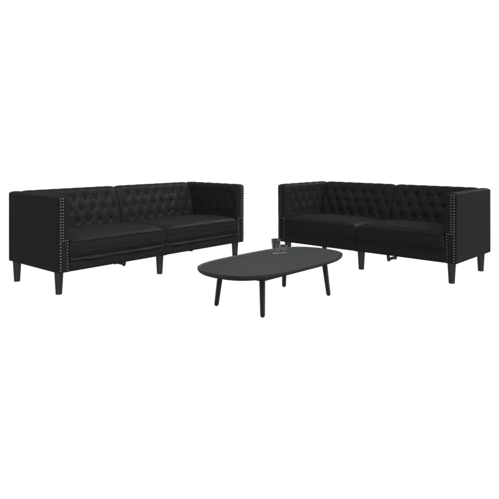 Vidaxl 2-Cz. Chesterfield Lounge Set, Black, Faux Leather