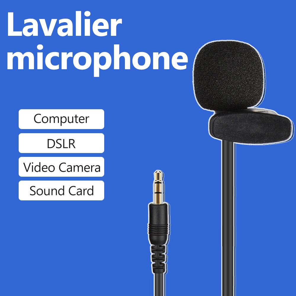 Mini Clip-on Lapel Lavalier Condenser Microphone with 3-Pin 3.5mm Plug 3 Meters Cable for Live Stream/Recording/Interview Compatible with Desktop Com