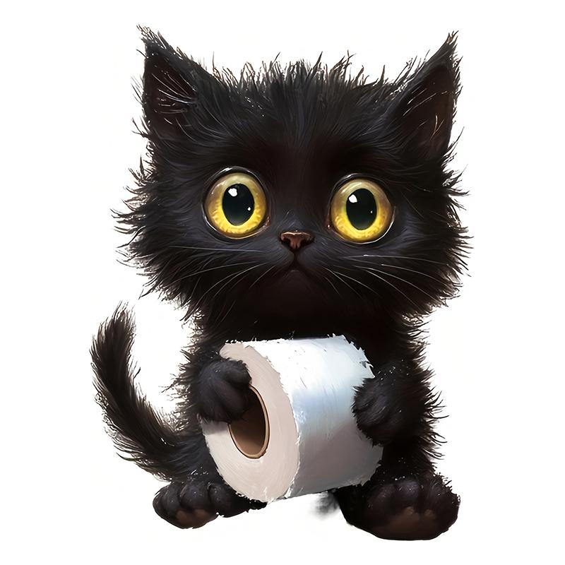 Cute Black Cat Toilet Paper Toilet Sticker Bathroom Toilet Cover Waterproof Sticker Wc For Home Decoration Transparent Decals S633