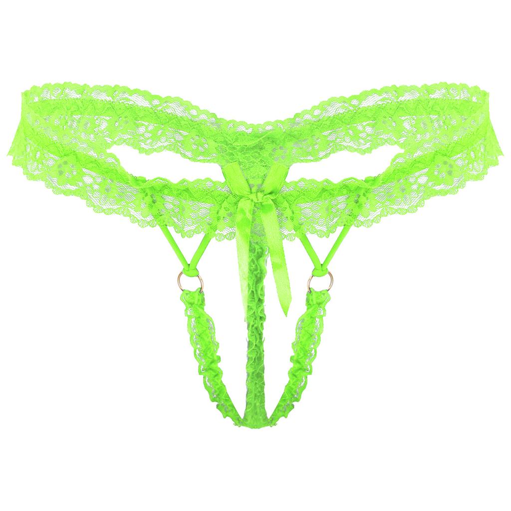 Mens Frilly Lace Thongs Bowknot Elastic Waistband G-string T-back Lingerie