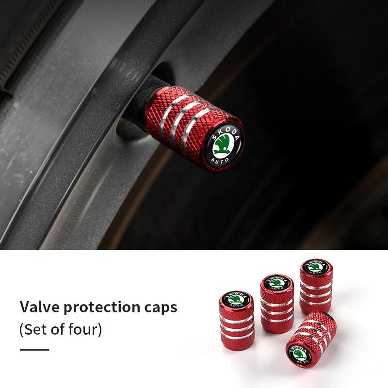 2025 New 4pcs Knurling Car Wheel Tire Valve Dustproof Protection Cap For Skoda Roomster Citigo Enyaq VisionS Derivative Yeti Sca